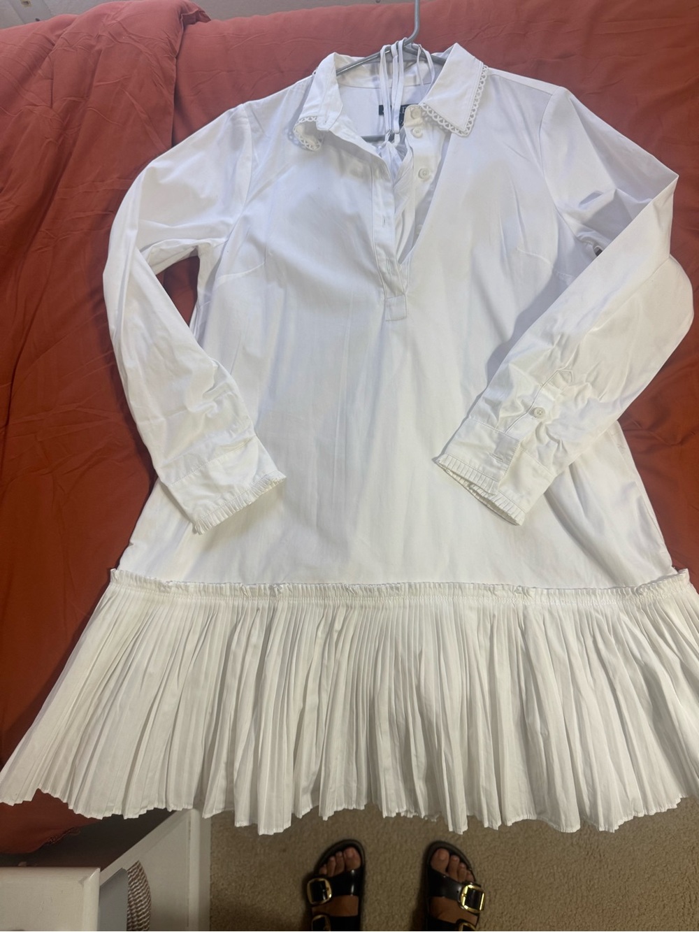 J. Crew White Pleated Hem Long-Sleeve women’s Dress